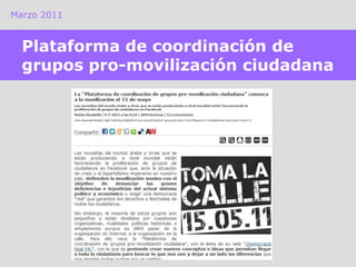 Marzo 2011<br />Plataforma de coordinación de grupos pro-movilización ciudadana<br />