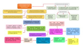 La eliminación de la
conducta agresiva
El tratamientotiene dosobjetivos
La potenciación junto con el aprendizaje de
la conducta asertiva o socialmente hábil.
Tipostratamientos
Ignorar las
conductas y
suprimirlos
Castigo no físico y
recompensa
Reforzamiento
positivo de
conductas
adaptativas
¿QUÉ PUEDEN HACER
LOS PADRES Y LOS
PROFESORES?
Los padres necesitan paciencia y perseverancia
si queremossolucionarel problema desde casa.
Los padres y los maestros tienen que hacer la
definición del problema.
Evaluar los resultados de los métodos
empleados para conocer los avances.
Buscar las herramientas y estrategias
necesarias para solucionar los problemas
PROCEDIMIENTOS A UTILIZAR PARA
LA MODIFICACIÓN DE LA CONDUCTA:
La conducta agresiva es reforzar
respuestas alternativas, aplicar la
enseñanza de habilidades sociales.
Las condiciones proporcionan al niño
señales de que su conducta agresiva
puede tener consecuencias gratificantes.
Reducir el contacto del niño con
los modelos agresivos.
Solucionar problemas para
mostrar el razonamiento, el
diálogo, el establecimiento
de normas.
Con ello se obtienen
consecuencias agradables, podrán
imitar esta forma de actuar.
Comprometer al niño en el proyecto
de modificación de conducta.
Reducir los estímulos que
provocan la conducta.
Enseñaral niño a permanecer
en calma ante una
provocación.
Interiorizar para
provocar un mismo
cambio de actitud.
Practicar el
entrenamiento en
asertividad para ser
más feliz.
EVALÚE LOS
RESULTADOS DEL
PROGRAMA:
Informar estrategias escogidas a
todos aquellos adultos que formen
parte del entorno del niño.
Reforzar las conductas
alternativas de cooperación
que simbolizan una
adaptación al ambiente.
 
