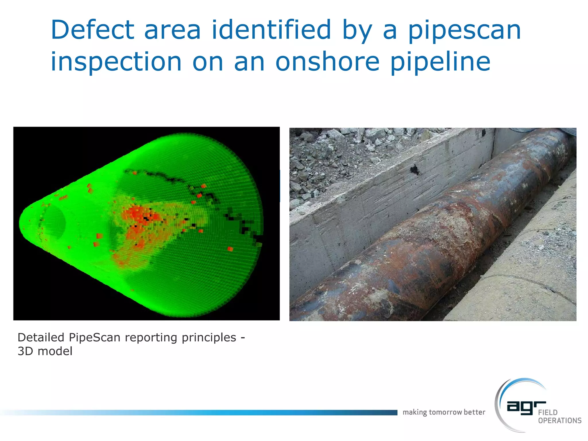 Defect area identified by a pipescan inspection on an onshore pipeline Detailed PipeScan reporting principles -  3D model 