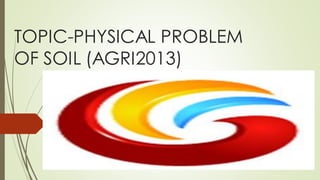 TOPIC-PHYSICAL PROBLEM
OF SOIL (AGRI2013)
 