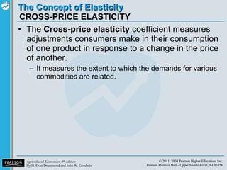 CROSS-PRICE ELASTICITY The  Cross-price elasticity  coefficient measures adjustments consumers make in their consumption of one product in response to a change in the price of another. It measures the extent to which the demands for various commodities are related. 