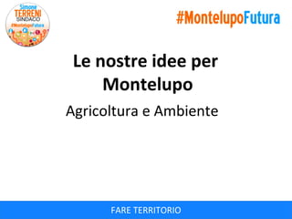 Le nostre idee per
Montelupo
Agricoltura e Ambiente

FARE TERRITORIO

 