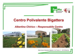 Centro Polivalente Bigattera
Albertina Chirico – Responsabile Centro
Sede Centro Polivalente Bigattera Via Toscani, 3 – 46100 Mantova
 