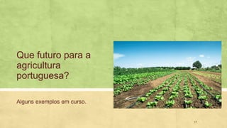 Que futuro para a
agricultura
portuguesa?
Alguns exemplos em curso.
17
 