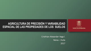 AGRICULTURA DE PRECISIÓN Y VARIABILIDAD
ESPACIAL DE LAS PROPIEDADES DE LOS SUELOS
Cristhian Alexander Vega l.
Neiva – Huila
2017
 