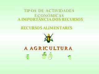 TIPOS DE ACTIVIDADES ECONÓMICAS A IMPORTÂNCIA DOS RECURSOS RECURSOS ALIMENTARES A AGRICULTURA 