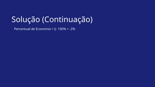 Solução (Continuação)
Percentual de Economia = () 100% = -2%
 