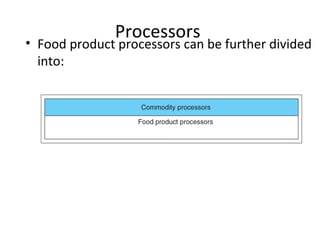 Processors
• Food product processors can be further divided
into:
 