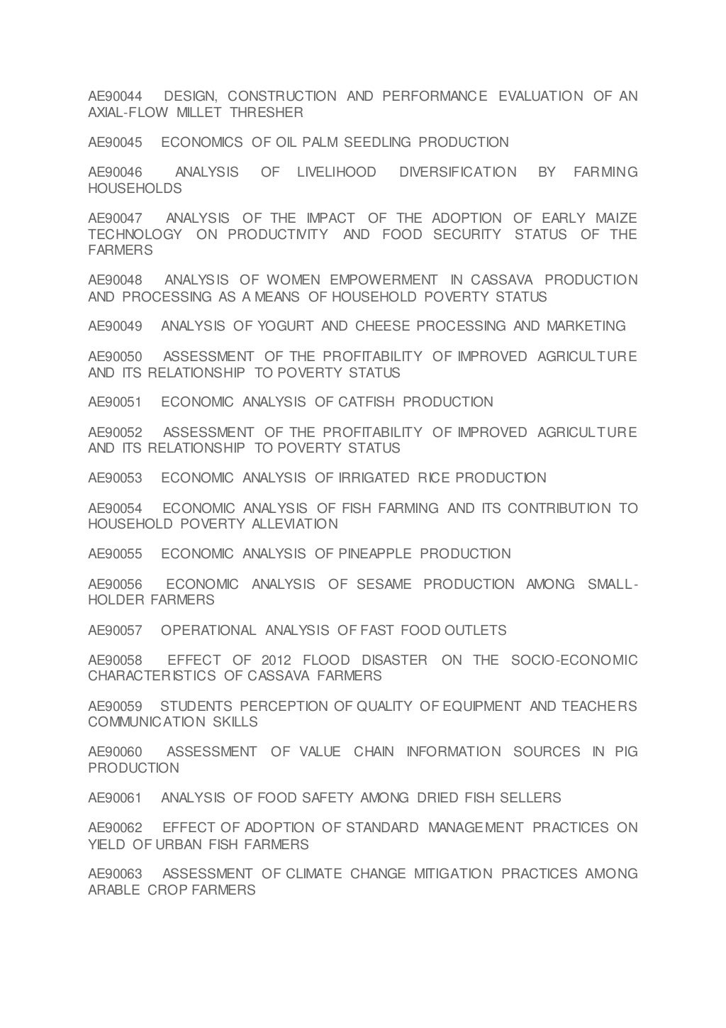 Agricultural Economics Project Topics And Materials 7