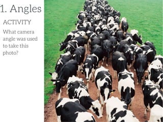 What camera
angle was used
to take this
photo?
ACTIVITY
1. Angles
 
