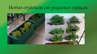 Hortas orgânicas em pequenos espaços:
 