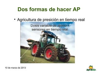 Dos formas de hacer AP
        
            Agricultura de presición en tiempo real




10 de marzo de 2013
 