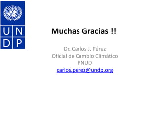Muchas Gracias !!
     Dr. Carlos J. Pérez
Oficial de Cambio Climático
            PNUD
  carlos.perez@undp.org
 