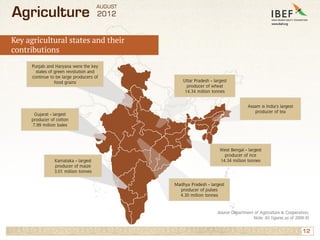 AUGUST
Agriculture                            2012


Key agricultural states and their
contributions
      Punjab and Hary...