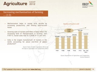 AUGUST
Agriculture                            2012


Increasing mechanisation of farming
… (1/2)


→   Mechanisation helps...