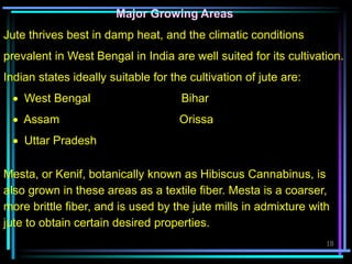 Major Growing Areas
Jute thrives best in damp heat, and the climatic conditions
prevalent in West Bengal in India are well...