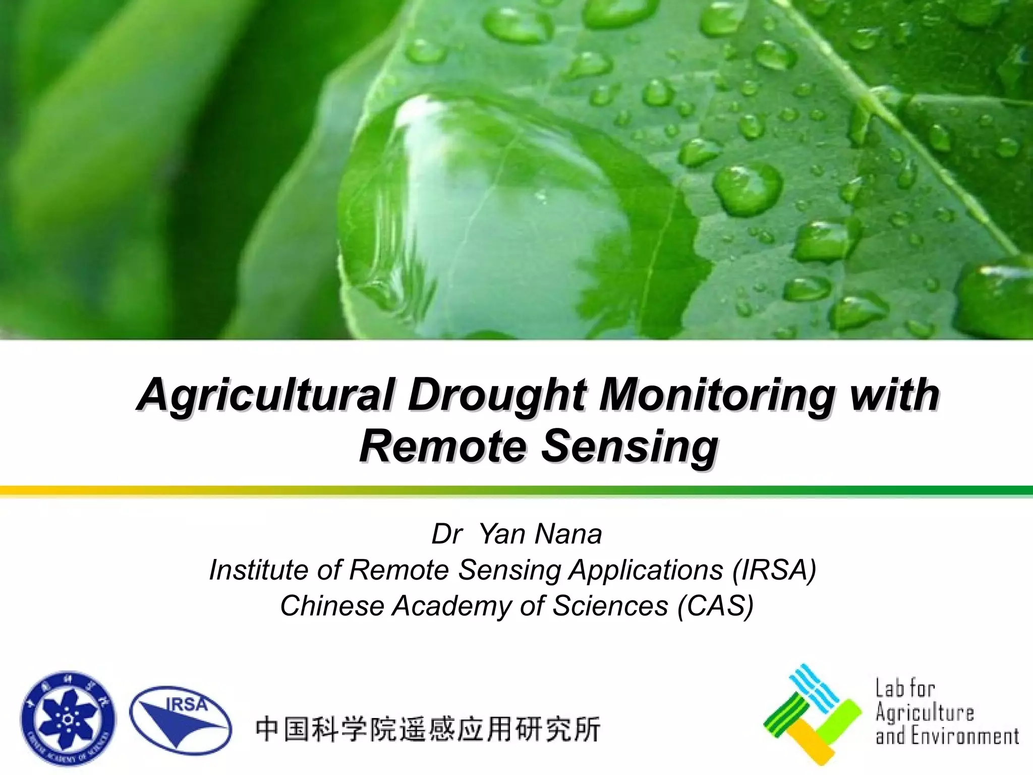 Agriculture drought with remote sensing | PPT