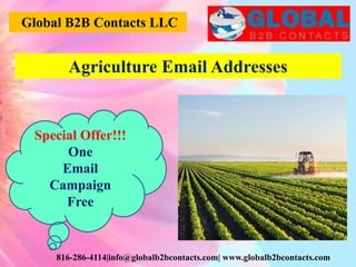 Global B2B Contacts LLC
816-286-4114|info@globalb2bcontacts.com| www.globalb2bcontacts.com
Special Offer!!!
One
Email
Campaign
Free
Agriculture Email Addresses
 