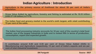 6
Agriculture is the primary source of livelihood for about 58 per cent of India’s
population.
Gross Value Added by agricu...