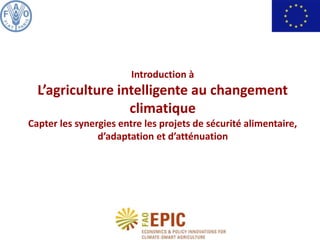 Introduction à
L’agriculture intelligente au changement
climatique
Capter les synergies entre les projets de sécurité alimentaire,
d’adaptation et d’atténuation
 