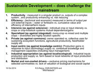 Agriculture in the environment_ Dr Rajeswari raina, CSIRD, RRA_16 October 2014
