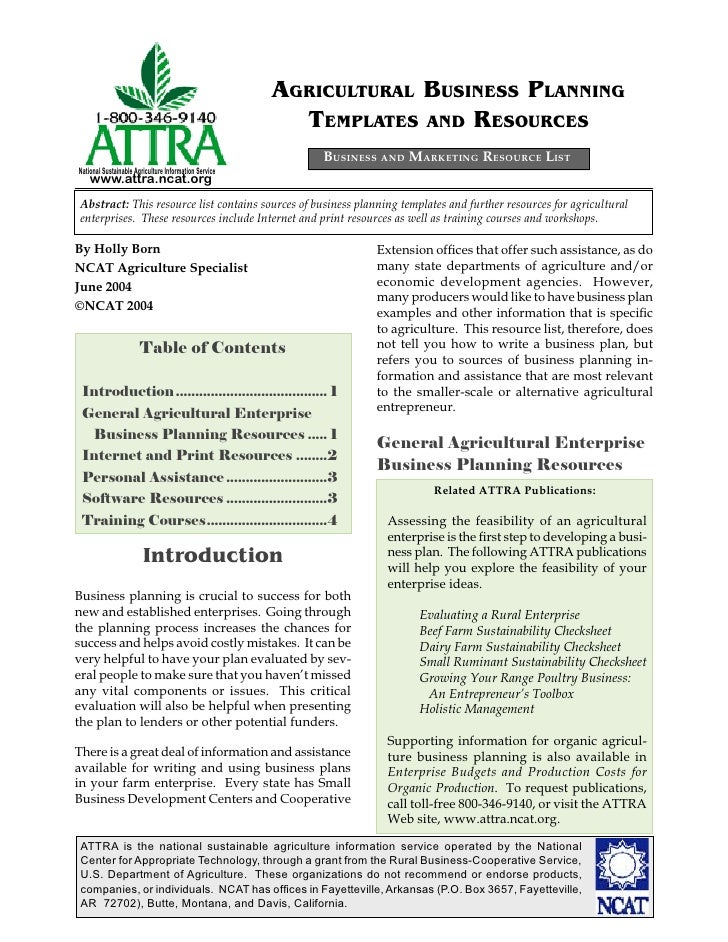 agricultural products business plan