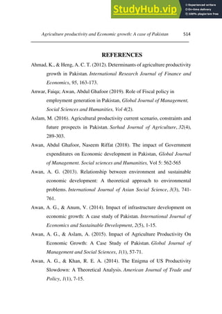 AGRICULTURE PRODUCTIVITY AND ECONOMIC GROWTH A CASE OF PAKISTAN | PDF