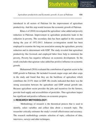 AGRICULTURE PRODUCTIVITY AND ECONOMIC GROWTH A CASE OF PAKISTAN | PDF