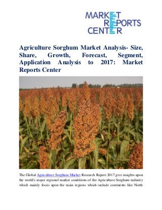 Agriculture Sorghum Market Analysis- Size,
Share, Growth, Forecast, Segment,
Application Analysis to 2017: Market
Reports Center
The Global Agriculture Sorghum Market Research Report 2017 give insights upon
the world's major regional market conditions of the Agriculture Sorghum industry
which mainly focus upon the main regions which include continents like North
 