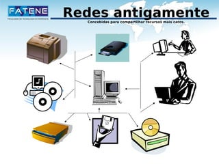 Redes antigamente Concebidas para compartilhar recursos mais caros. 
 