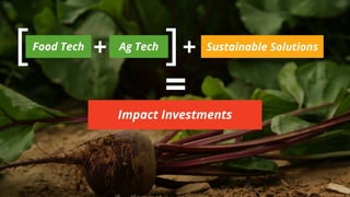 Food Tech Ag Tech Sustainable Solutions
Impact Investments
+ +
=
 