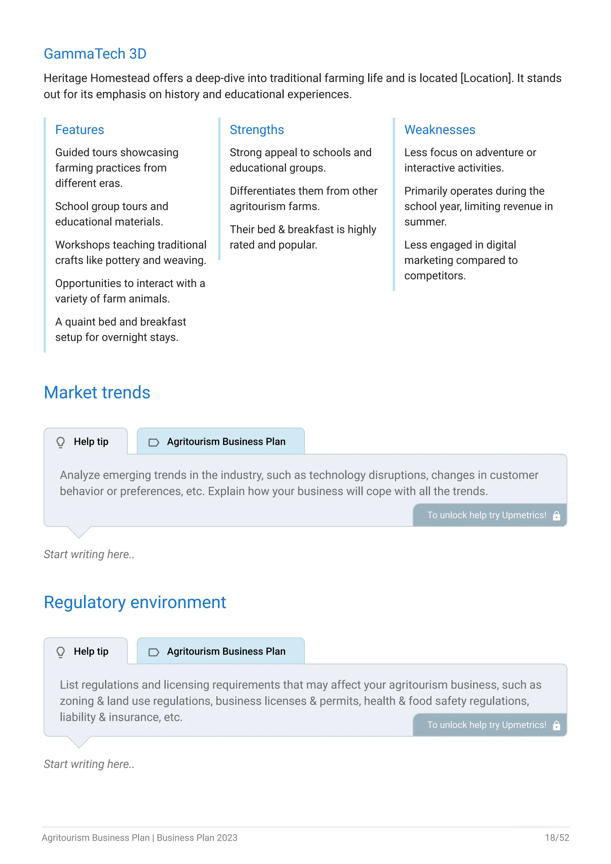 Agritourism Business Plan Example | Upmetrics | PDF