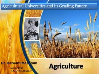 Agricultural Universities and its Grading Pattern
Dr. Balwant Meshram
Assoc. Prof.
RAJUVAS, Bikaner
 