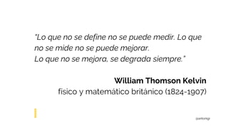 “Lo que no se define no se puede medir. Lo que
no se mide no se puede mejorar.
Lo que no se mejora, se degrada siempre.”
William Thomson Kelvin
físico y matemático británico (1824-1907)
@antonigr
 