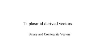 Ti plasmid derived vectors
Binary and Cointegrate Vectors
 