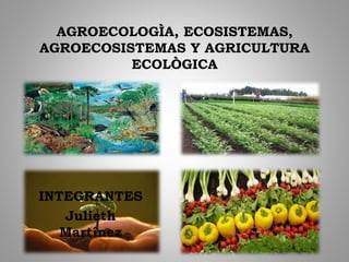 AGROECOLOGÌA, ECOSISTEMAS,
AGROECOSISTEMAS Y AGRICULTURA
ECOLÒGICA
INTEGRANTES
Julieth
Martínez
 