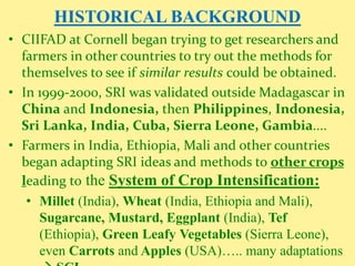 HISTORICAL BACKGROUND
• CIIFAD at Cornell began trying to get researchers and
farmers in other countries to try out the me...