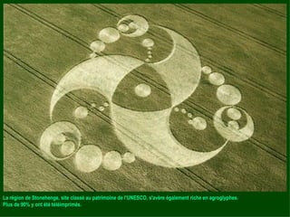 La région de Stonehenge, site classé au patrimoine de l'UNESCO, s'avère également riche en agroglyphes. Plus de 90% y ont été téléimprimés. 