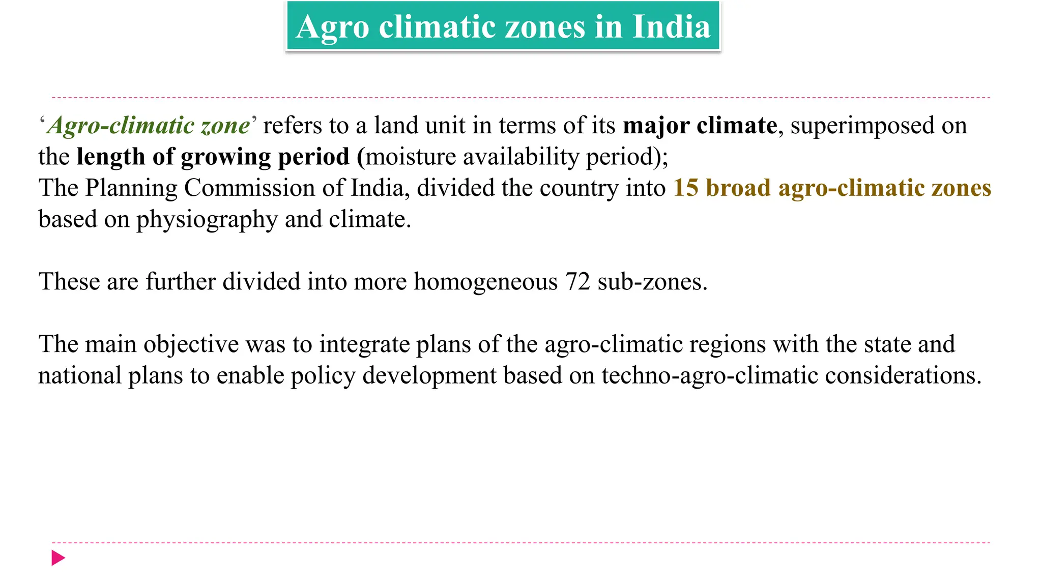 AGRON 101 Agroclimatic zones of India and agro ecological zones | PPTX