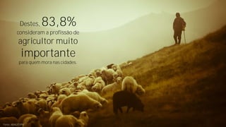 Destes,

83,8%

consideram a profissão de

agricultor muito

importante
para quem mora nas cidades.

Fonte: ABAG/ESPM

 