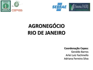 AGRONEGÓCIO
RIO DE JANEIRO

             Coordenação Cepea:
                   Geraldo Barros
              Arlei Luiz Fachinello
             Adriana Ferreira Silva
 