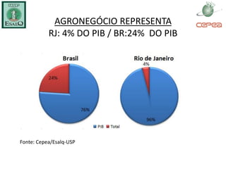 AGRONEGÓCIO REPRESENTA
           RJ: 4% DO PIB / BR:24% DO PIB




Fonte: Cepea/Esalq-USP
 