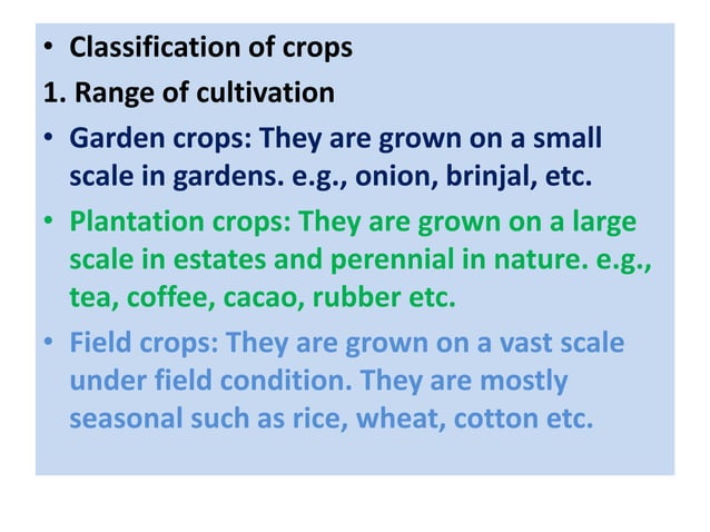 History and classification of crops