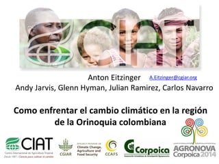 Anton Eitzinger 
A.Eitzinger@cgiar.org 
Andy Jarvis, Glenn Hyman, Julian Ramirez, Carlos Navarro 
Como enfrentar el cambio climático en la región 
de la Orinoquia colombiana 
 