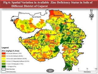 13
Fig 6: Spatial Variation in Available Zinc Deficiency Status in Soils of
Different District of Gujarat
 
