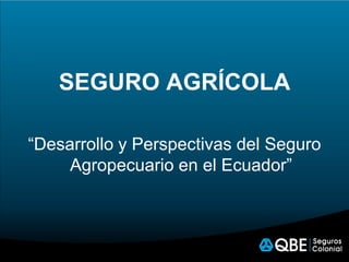 SEGURO AGRÍCOLA

“Desarrollo y Perspectivas del Seguro
     Agropecuario en el Ecuador”
 