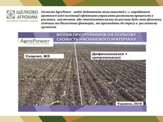 Система AgroPower надає додаткових можливостей с.-г. виробникам
протягом всієї вегетації ефективно управляти ростовими процесами в
рослинах, виключити або мінімізувати вплив на рослину будь-яких фізичних,
хімічних та біологічних факторів, які призводять до стресу в рослинному
організмі.

 