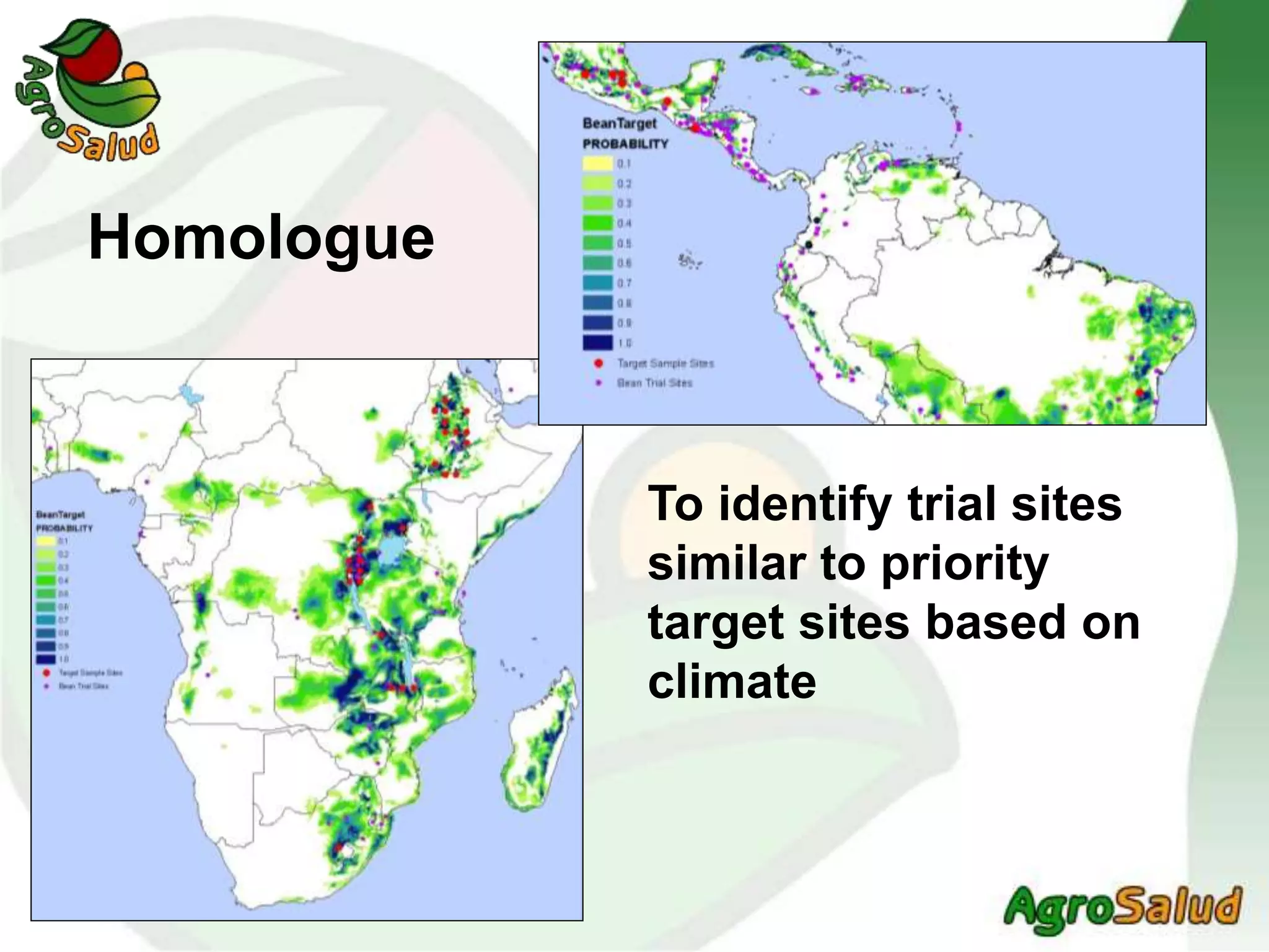 To identify trial sites
similar to priority
target sites based on
climate
Homologue