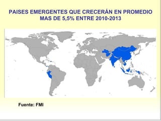 PAISES EMERGENTES QUE CRECERÁN EN PROMEDIO
MAS DE 5,5% ENTRE 2010-2013
Fuente: FMI
 