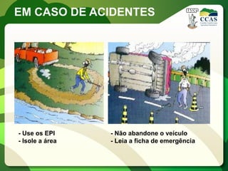 EM CASO DE ACIDENTES




- Use os EPI     - Não abandone o veículo
- Isole a área   - Leia a ficha de emergência
 